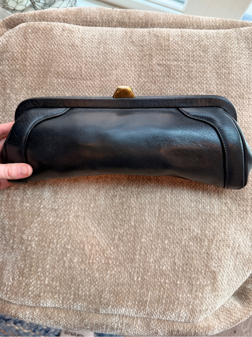 Vintage Letisse Classic Black Leather Kiss-Lock Clutch